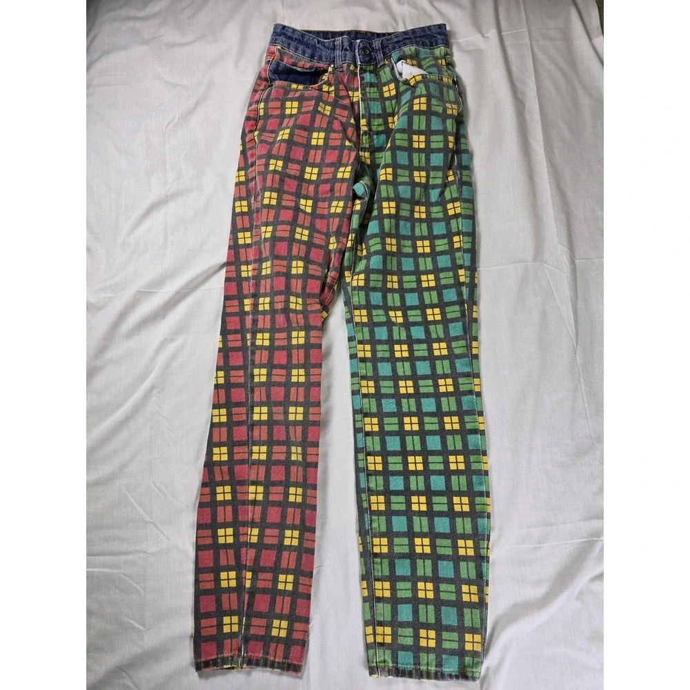 Ragged Jeans Jeans Womens 24 Multicolor Plaid Colorblock Tapered Leg Denim Pants